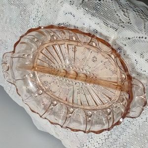 Pink Depression Glass Relish Dish, Anchor Hocking brand, 1940-1950